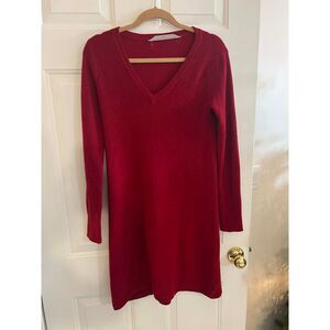 Athleta Red Merino Wool Sweater Dress S Long Sleeve V Neck Holidays cozy